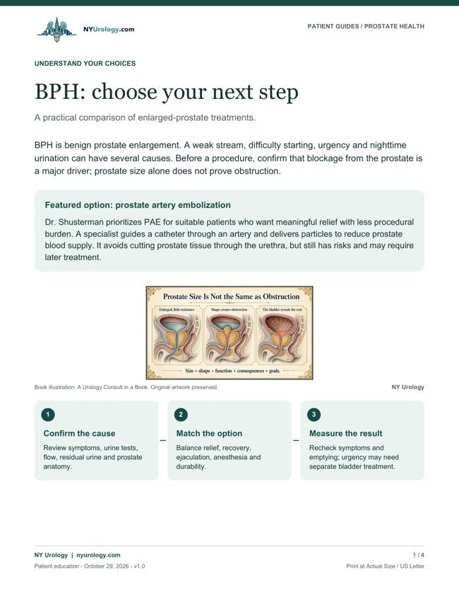 Illustrated opening page of BPH: choose your next step; download the PDF to print